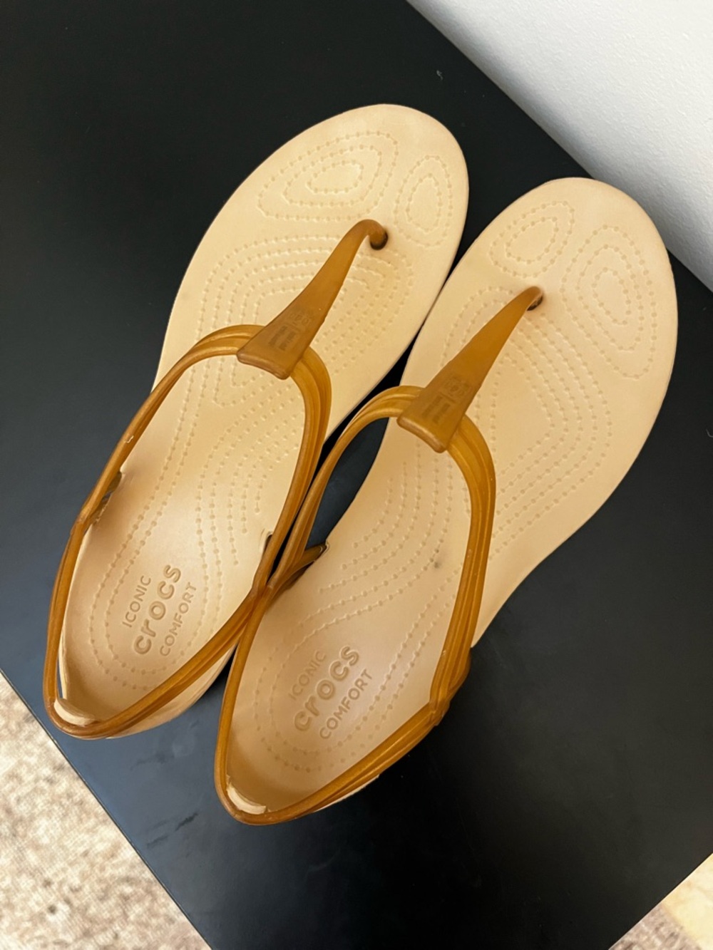 CROCS Women’s Isabella T-Strap Sandals “Iconic Comfort” in Tan 6 Comfy Beach